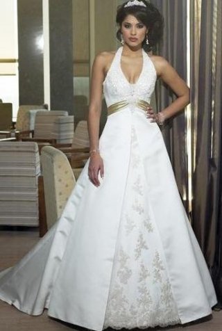 A-Line/Princess Halter Chapel Satin Bridal Gown
