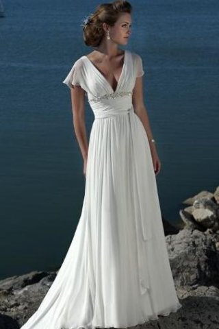Empire V-Neck Chapel Chiffon Bridal Gown
