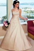 A-Line/Princess Strapless Chapel Satin Bridal Gown