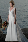A-Line/Princess V-Neck Chapel Chiffon Bridal Gown A-L