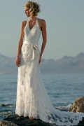 Empire Halter Chapel Lace Bridal Gown