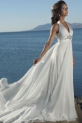 Empire Halter Watteau Chiffon Bridal Gown