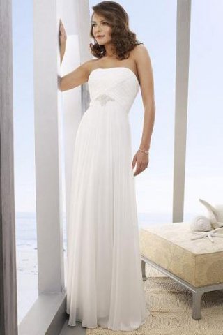 Column Strapless Brush Chiffon Bridal Gown