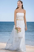 Column Strapless Chapel Lace Bridal Gown