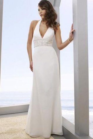 Column Halter Brush Chiffon Bridal Gown