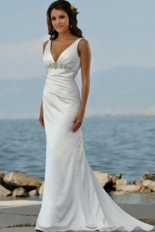 Empire V-Neck Chapel Taffeta Bridal Gown