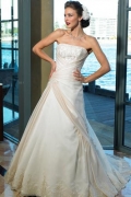 A-Line/Princess Strapless Chapel Satin Bridal Gown
