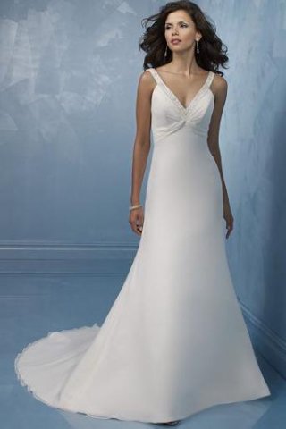 Empire V-Neck Chapel Satin Bridal Gown