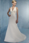 Empire Halter Chapel Satin Bridal Gown