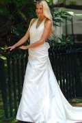 Empire Halter Court Satin Bridal Gown