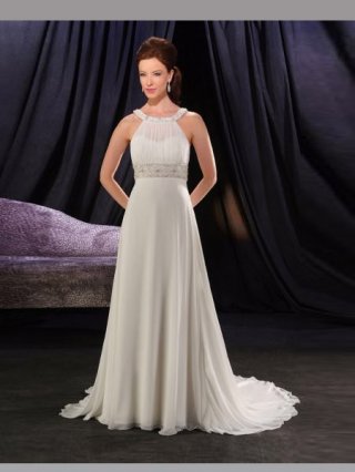 Cheap Chiffon Unique Ruffled Long Length Embroidery Beach Wedding Dress hot sale