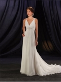 Cheap V-neck Long length Chiffon Customer-Made Design Beach Wedding Dress