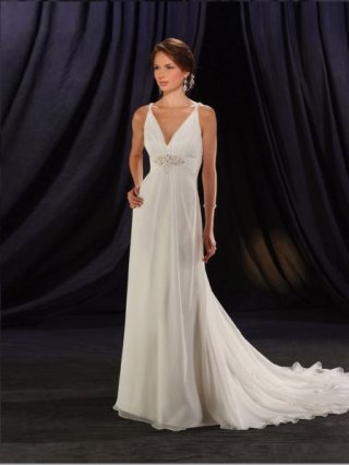 Cheap V-neck Long length Chiffon Customer-Made Design Beach Wedding Dress