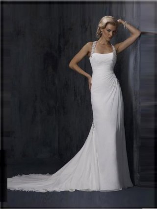 Corset Bodice Exclusive Beaded Halter Strap Pleated Chiffon Sweep/ Brush Length Beach Wedding Dress