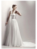 New Hot Sale Halter Pleated Chiffon Empire waist Beadings A-line Floor length Beach Wedding Dress