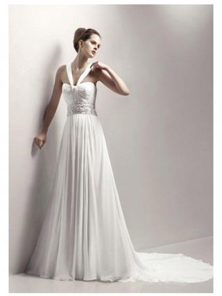 New Hot Sale Halter Pleated Chiffon Empire waist Beadings A-line Floor length Beach Wedding Dress