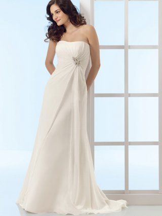 Strapless Pleated Sheath/ Column with Rhinestone Floor length Glamorous Beach Wedding Dress 2011