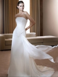 White Simple Style Strapless Mermaid Floor length Satin/ Chiffon Modest Beach Wedding Dress