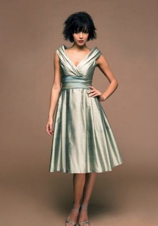 A-Line Off-the-Shoulder Knee-length Silk Shantung Taffeta Bridesmaid Dress