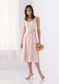 A-Line Scoop Tea-length Crepe-backed Satin Lace Bridesmaid Dress