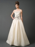 Best Quality Floor Length A-Line Strapless Low Back Sweep Train With Applique Wedding Dresses WDresses00879