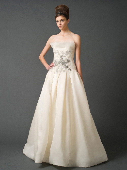Best Quality Floor Length A-Line Strapless Low Back Sweep Train With Applique Wedding Dresses WDresses00879
