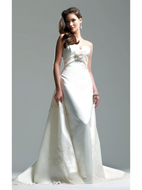 Best Seller/Hot Sale Floor Length A-Line Strapless Low Back Sweep Train With Flower,Button Wedding Dresses WDresses00818