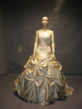 Classic gold ball gown strapless beading sash satin wedding dress