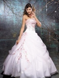 Elegant Ball Gown Strapless Beaded Embroidery Satin Organza Wedding Dress