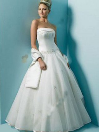 Elegant Ball Gown Strapless Beading Embroidery Satin Organza Wedding Dress