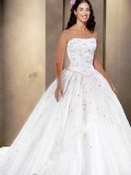 Elegant Ball Gown Strapless Beading Satin Organza Wedding Dress