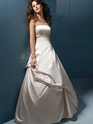 Elegant Ball Gown Strapless Empire Waist Beading Satin Wedding Dress