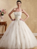 Applique Strapless Ball Gown Organza/ Satin Embroidery A-line Princess Style Wedding Dress