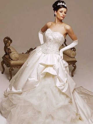 Embroidery Satin/ Tulle Strapless Sweetheart Cheap Pretty Ball Gown Wedding Dress