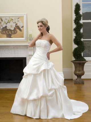 Pretty Layered Drape Satin Strapless Embrorider Ball Gown Wedding Dress at wholesale price