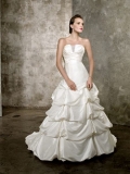 Strapless Layered Drape Ball Gown Embroidery Satin A-line wedding dress at bargain price