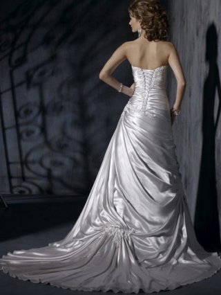 Bold Floor Length A-Line Strapless Low Back Sweep Train With Applique,Bandage Wedding Dresses WDresses00890