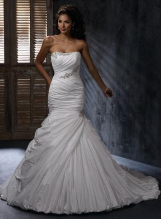 Diamond White Scoop Beaded Mermaid /Trumpet Wedding Dress (BOTS0703)