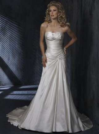 Ivory Strapless Pleating Satin A-line Silhouette Corset Wedding Dress (BOTS0720)