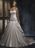 Ivory Strapless Beaded Satin A-line Silhouette Corset Wedding Dress (BOTS0729)