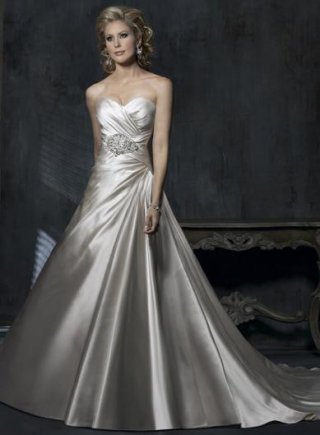 Elegant Pleated Beaded A-Line Silhouette Corset Wedding Dress (BOTS0755)