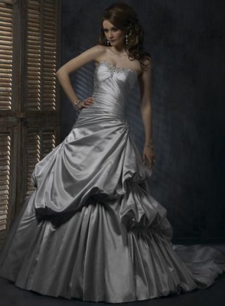 Silver Embellished lace A-Line Silhouette Corset Wedding Dress (BOTS0763)