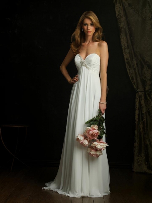Ivory Strapless Baby-doll Chiffon Column/Sheath Designer Wedding Dress (BOTS0769)