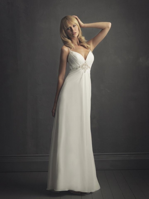 Ivory V-neck Sleeveless Chiffon Column/Sheath Unique Wedding Gown (BOTS0771)