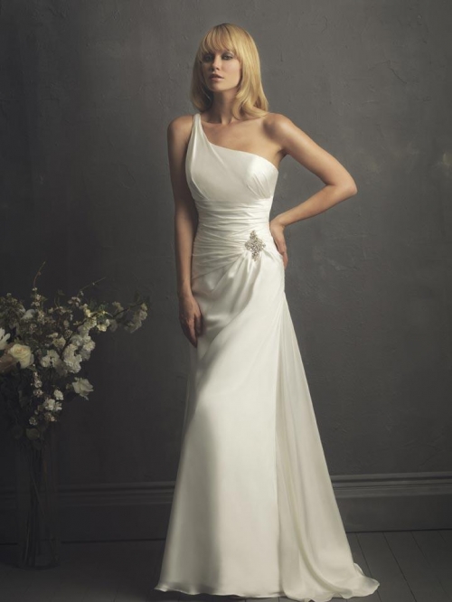 Ivory One Shoulder Beaded Column/Sheath Simple Unique Wedding Dress (BOTS0774) Ivory One Shoulder Beaded Column/Sheath Simple Unique Wedding Dress (BOTS0774)