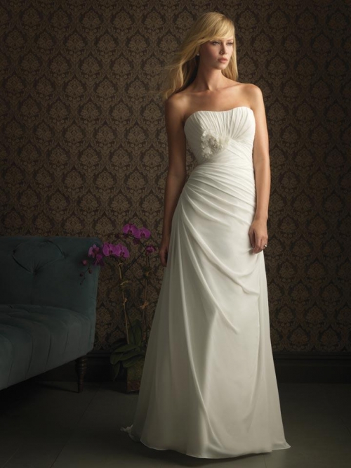 Ivory Floral Corset Column/Sheath Simple Destination Wedding Dress (BOTS0776)