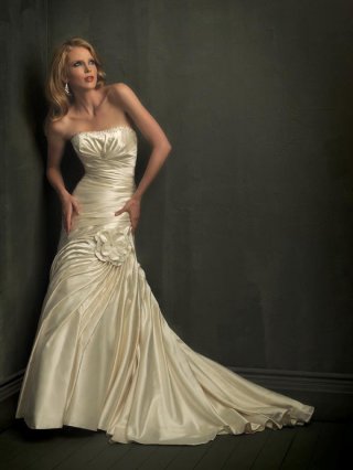 Champagne Strapless Ruffles Column/Sheath Unique Wedding Dress (BOTS0785)