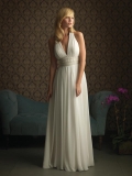 Ivory Halter Flower Beaded Chiffon Column/Sheath Unique Wedding Dress (BOTS0803)
