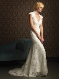 Ivory V-neck Lace Applique Mermaid/Trumpet Wedding Dress With Sleeves (BOTS0807)