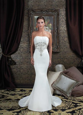 Mermaid Strapless Beaded Embroidery Satin Bridal Dress (BOTS1017)